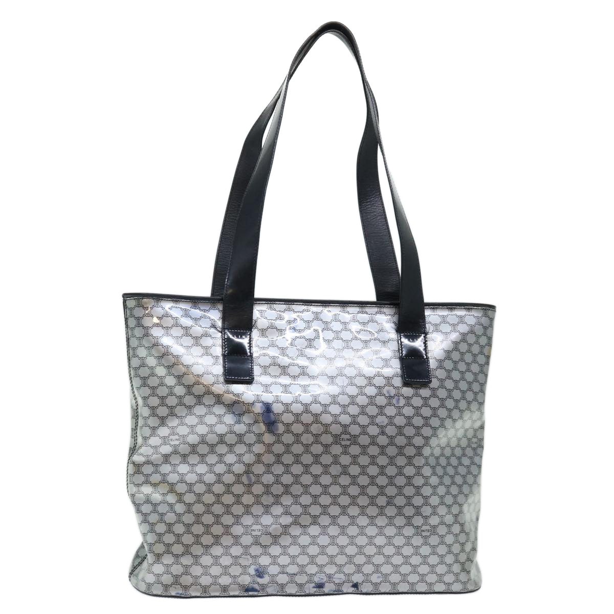 Celine Macadam Canvas Tote Bag Enamel Silver Black